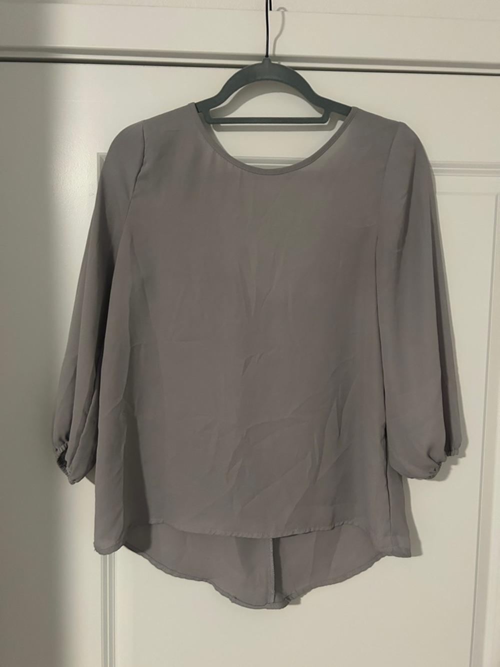Eyeshadow Taupe Chiffon Round-Neck Blouse
